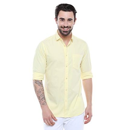Dennis Lingo Men's Cotton Yellow Green Solid Casual Shirt (C301_Yellow_XL)  Amazon.in: Clothing & Accessories