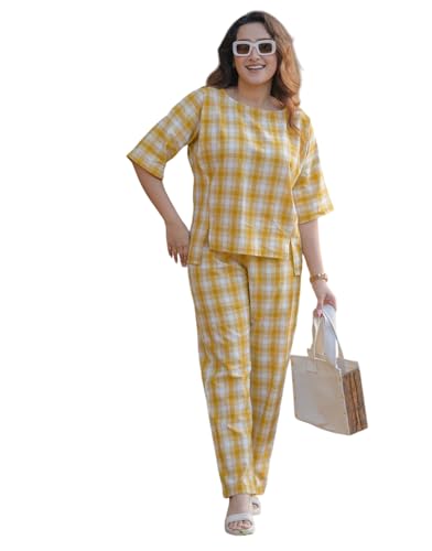Buy FABNEX Stylish Printed Cotton Blend Co Ord Set for Women | Casual & Festive Indo-Western Outfit (K-126-Yellow-2XL) at Amazon.in