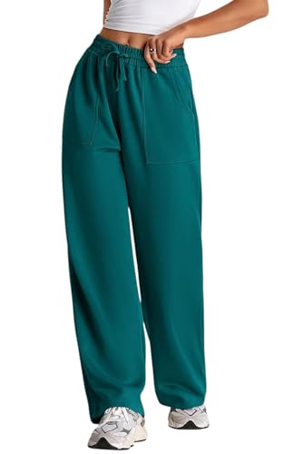 Buy Q - RIOUS Women's Wide Leg High Waisted Baggy Lounge Sweat Pants Drawstring Athletic Flared Joggers with Pockets (Teal_30) at Amazon.in