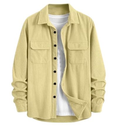 Buy MiraMichi Men's Full Sleeve Corduroy Striped Casual Jacket, Ideal for Stylish Everyday Outfits (Yellow, 2XL) at Amazon.in